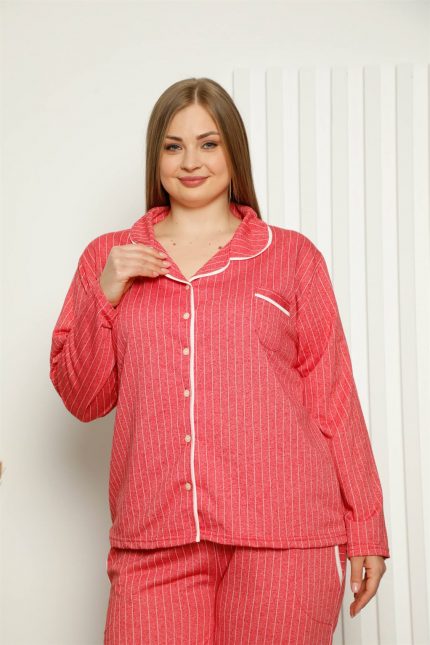 Modelisse - Kadın Pamuklu Cepli Uzun Kol Büyük Beden Pijama Takım 202121