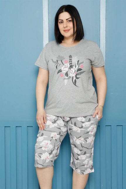 Modelisse - Kadın %100 Pamuk Kapri Büyük Beden Pijama Takım 202162