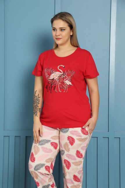 Modelisse - Kadın %100 Pamuk Kısa Kol Büyük Beden Pijama Takım 202153