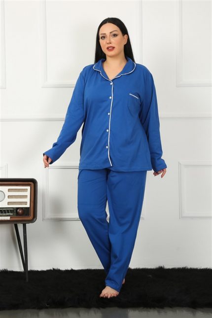 Modelisse - Kadın Büyük Beden Önden Düğmeli Parlement Pijama Takım 202185