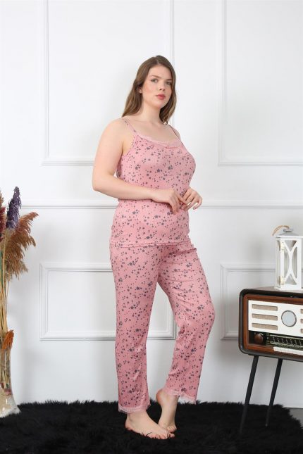 Modelisse - Kadın Büyük Beden Somon İp Askılı Pijama Takım 202198
