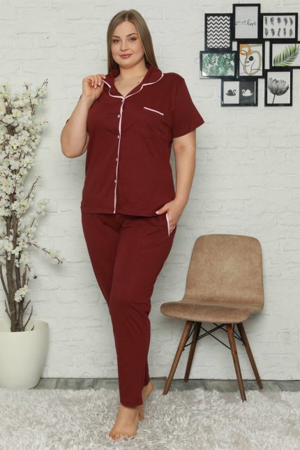 Modelisse - Kadın Pamuklu Cepli Kısa Kol Büyük Beden Pijama Takım 202063